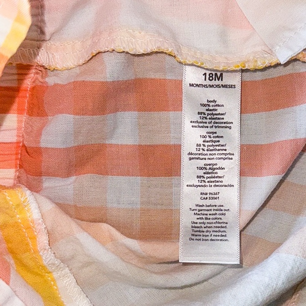 OshKosh B’gosh Pink & Yellow Plaid Sleeveless Romper | 18M - Picture 7 of 8